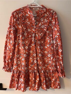 Glamorous‎ Red-Orange Floral Long Sleeve Ruffle Dress